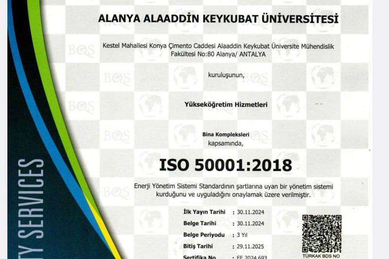 ÜNİVERSİTEMİZ ( ISO 50001 VE 14001) ÇEVRE VE ENERJİ BELGELERİNİ ALMAYA HAK KAZANDI.